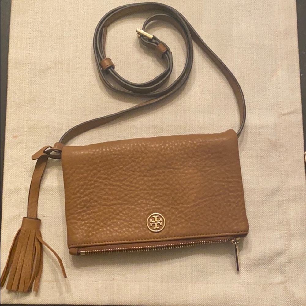 Tory Burch Brown Foldover Tassel Crossbody Purse